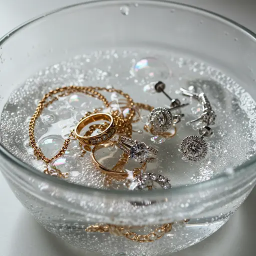 Gold jewellery in warm soapy water